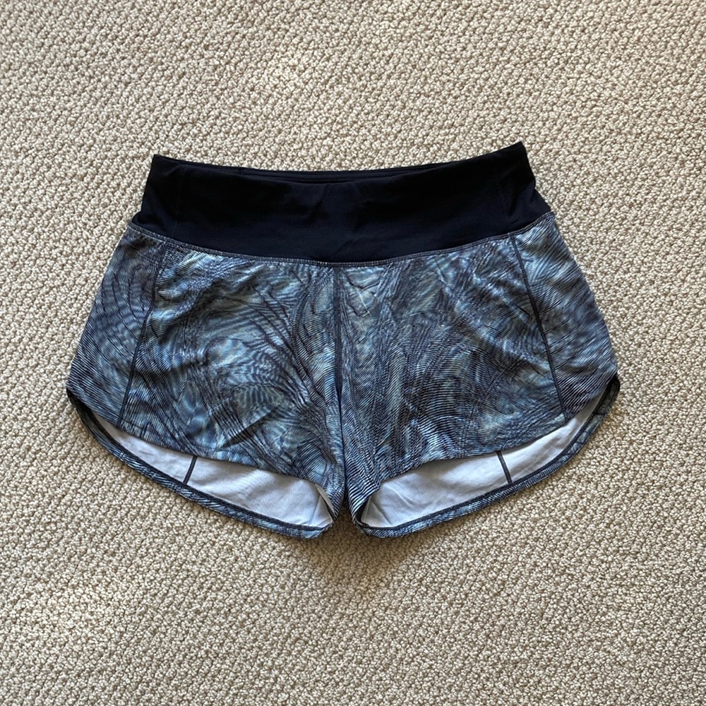 LULULEMON Speed Up MR Short 4” Lined Dimensional Icing Blue Multi Size 6 EUC